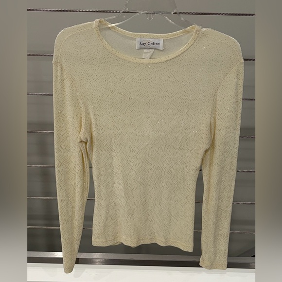 Kay Celine Tops - Kay Celine•Cream Rhinestone Y2K •Fitted Ribbed Top